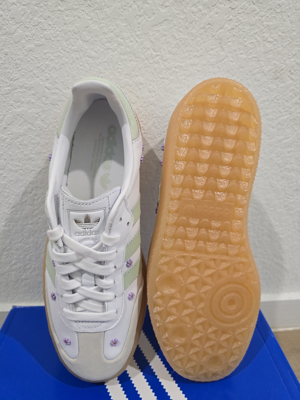 Adidas Women's Samba Platform Sneakers in White & Mint with Lavender Details - Picture 7 of 9